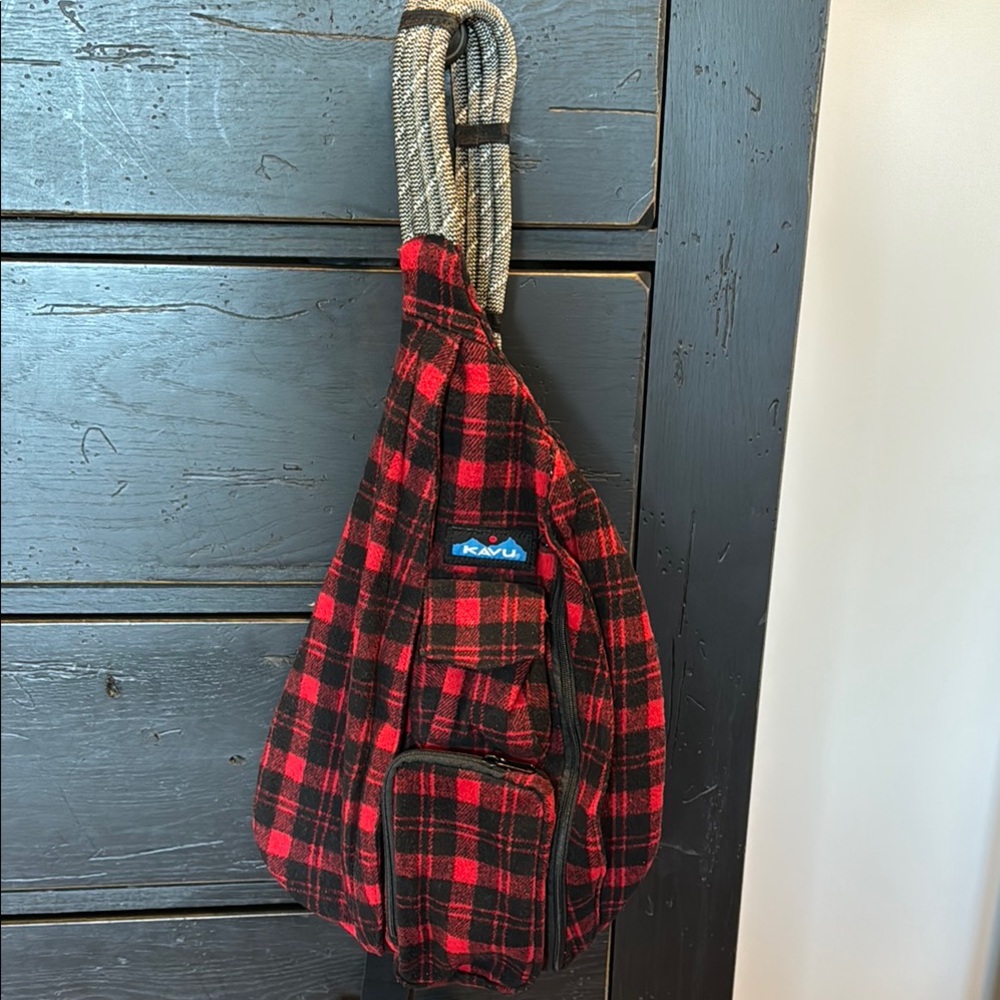 Kavu Red and Black Plaid Backpack